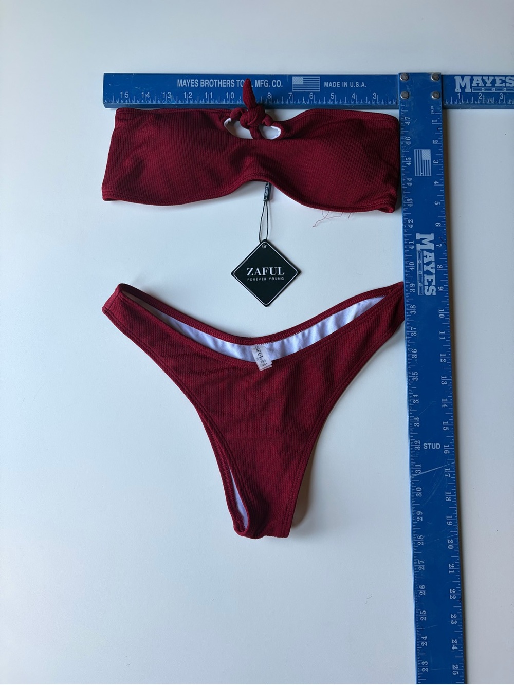Zaful Burgundy Ribbed Bandeau Bikini Set
